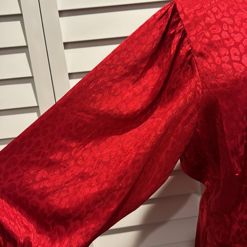 MICHAEL Michael Kors NWT Subtle Cheetah Print Wrapped V-Neck Midi Red Dress - Picture 8 of 13